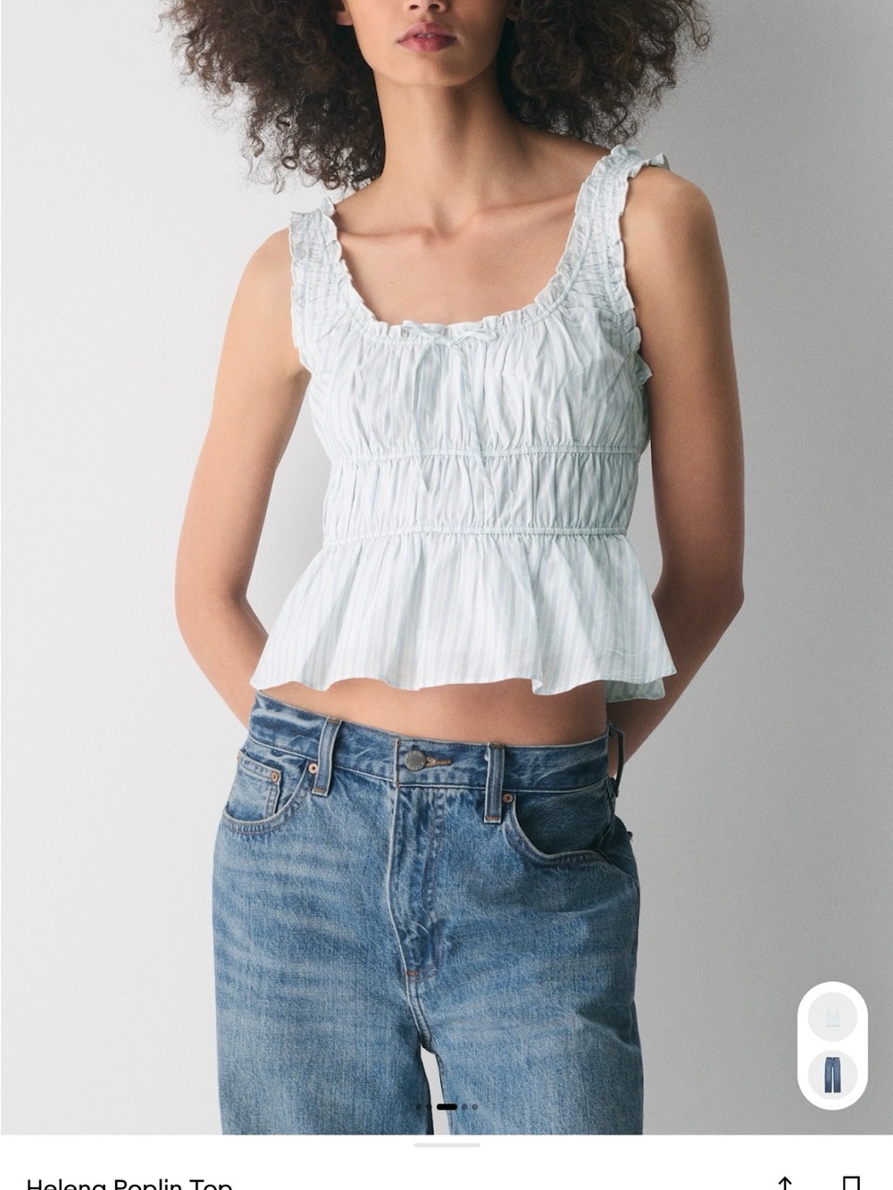 Aritzia Light Blue & White Striped Smocked Poplin Camisole